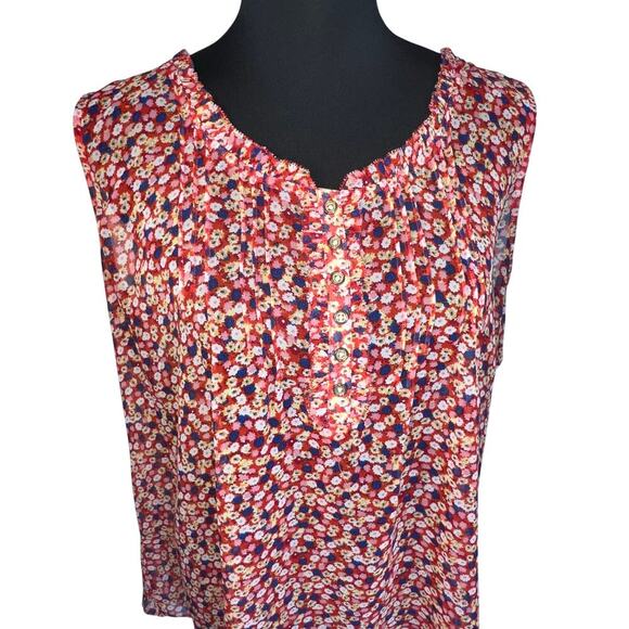Izod women’s XL long sleeve floral sheer 1/2 button lightweight Y2K tunic blouse - Picture 1 of 9
